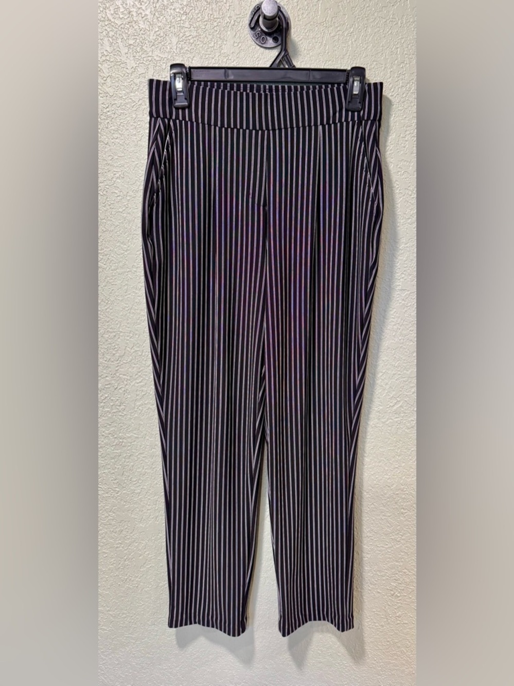 Hilary Radley Black Trousers with White Pinstripes S